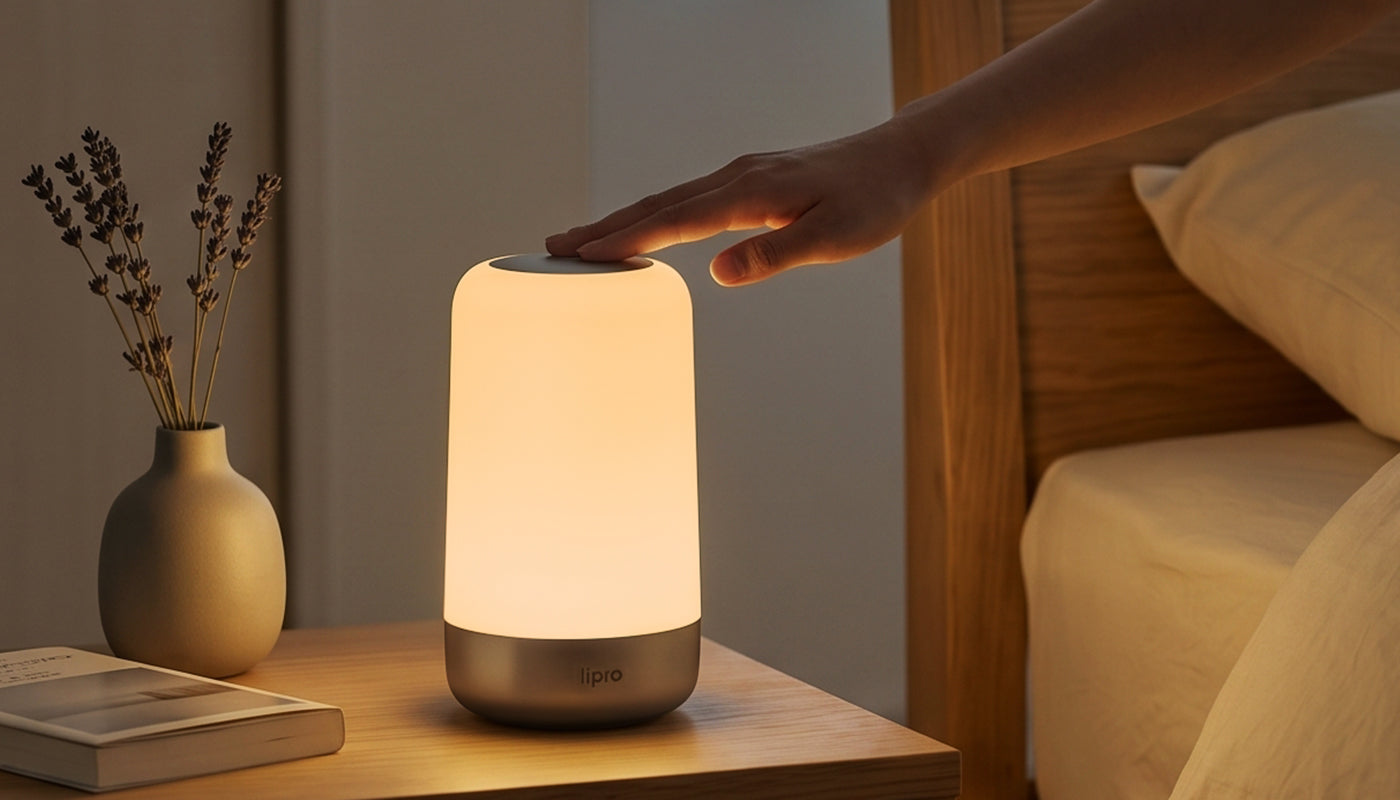 The broad upper touch area of Sleep Light in use
